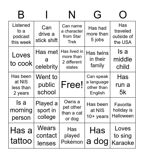 Untitled Bingo Card
