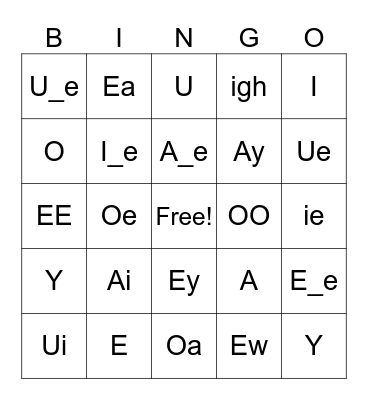 Long vowel sounds Bingo Card