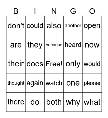 Sight Word Bingo Lessons 26-32 Bingo Card