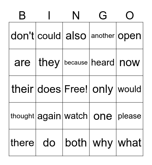 Sight Word Bingo Lessons 26-32 Bingo Card