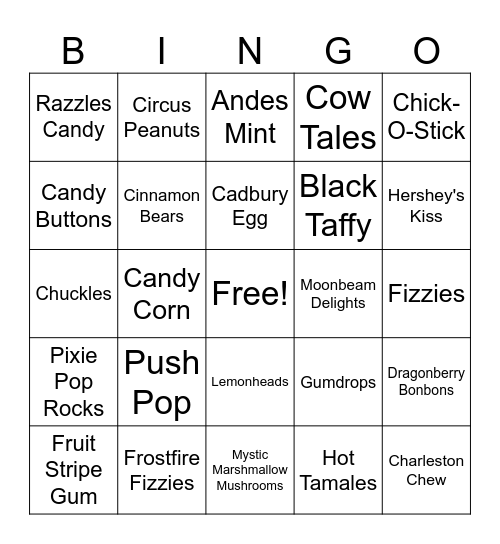 65 - Candy Bingo Card