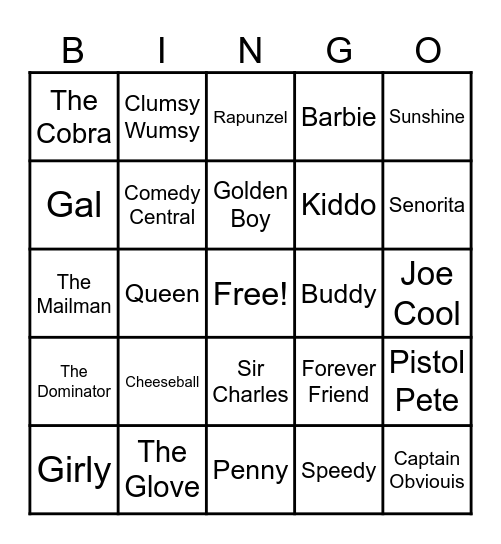 65 - SPORTS NICKNAMES Bingo Card