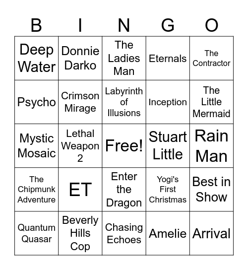 65 - Movies Bingo Card