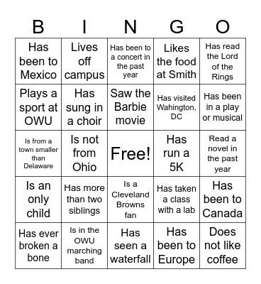 First Day Bingo Card