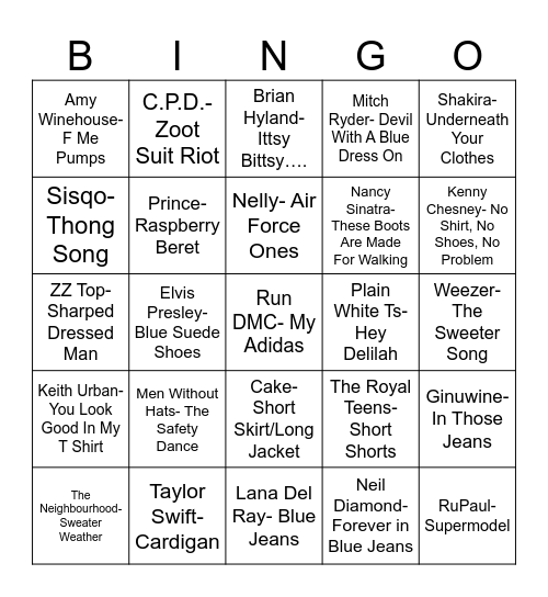 Radio Bingo Fashion Show Bingo Card