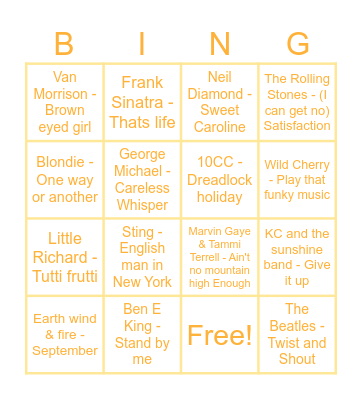 Oldies Goldies Bingo Card