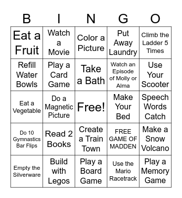 Snow Day Bingo Card