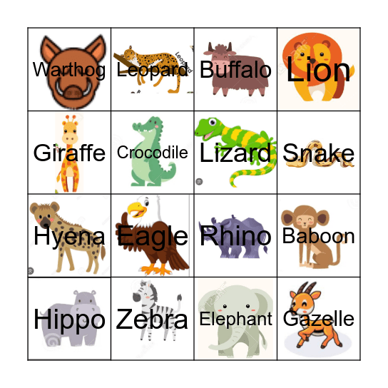 Animals of the Serengeti Bingo Card