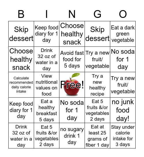 Wellness Bingo-Week 1&2 Healthy Food Choices Bingo Card