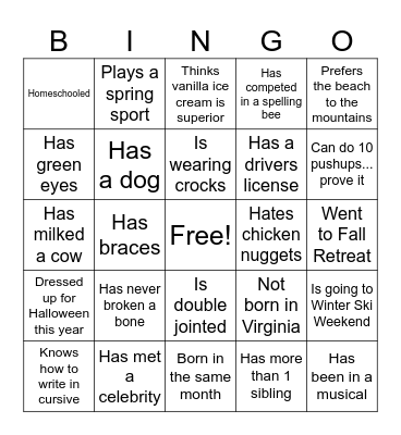 Me Too! Bingo Card