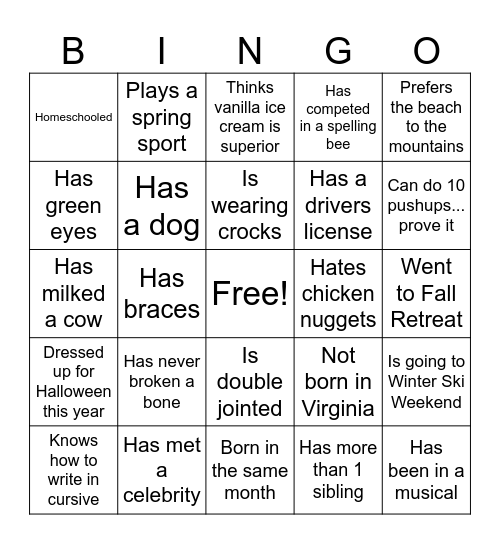 Me Too! Bingo Card