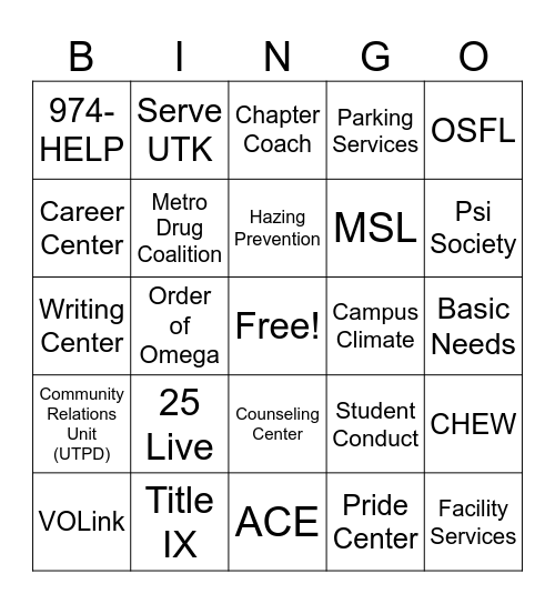 Resource Bingo Card