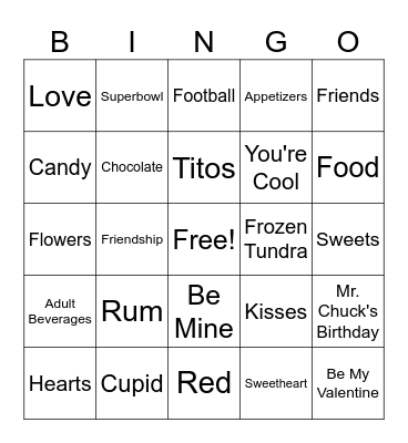 Valentine's Shenanigans Bingo Card