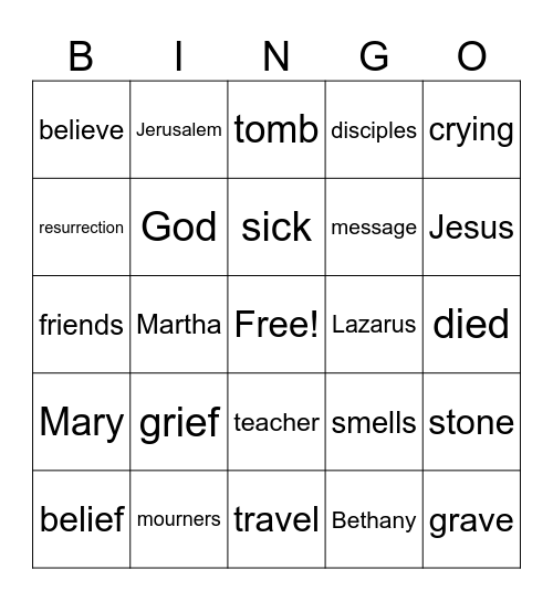 Lazarus Bingo Card