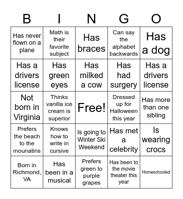 Me Too! Bingo Card