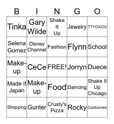 Shake It Up  Bingo Card