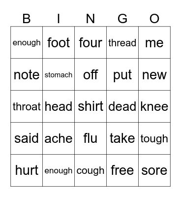 Same Sounds Bingo Card