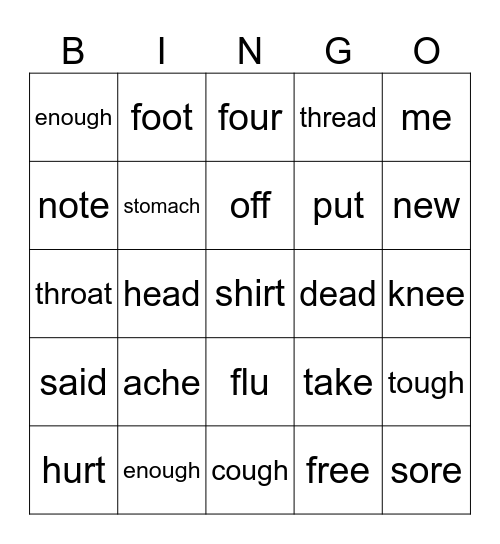 Same Sounds Bingo Card