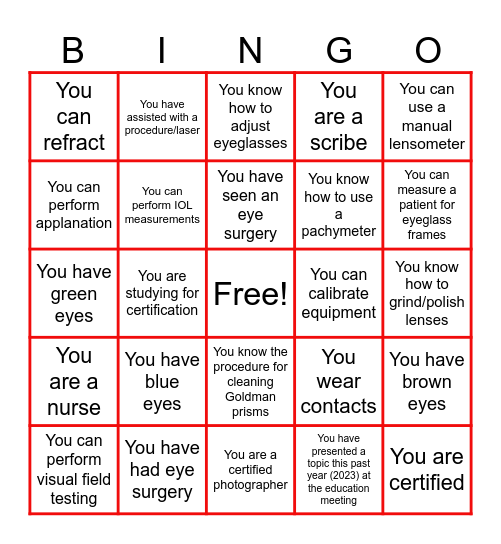 Ophthalmology BINGO Card