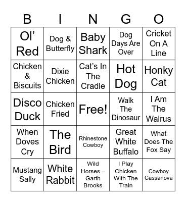ANIMALS MUSIC Bingo Card