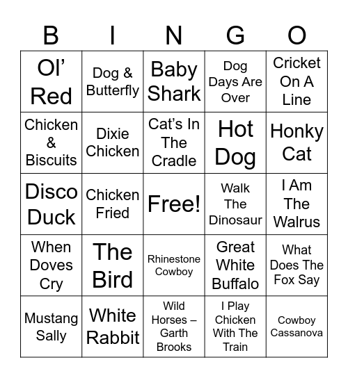 ANIMALS MUSIC Bingo Card
