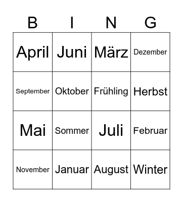 Die 12 Monate Bingo Card