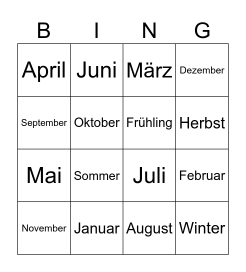 Die 12 Monate Bingo Card