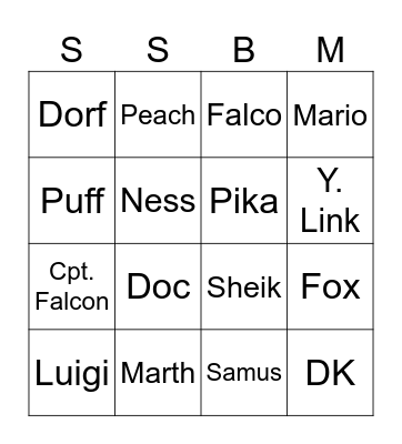 Character Win Bingo Card