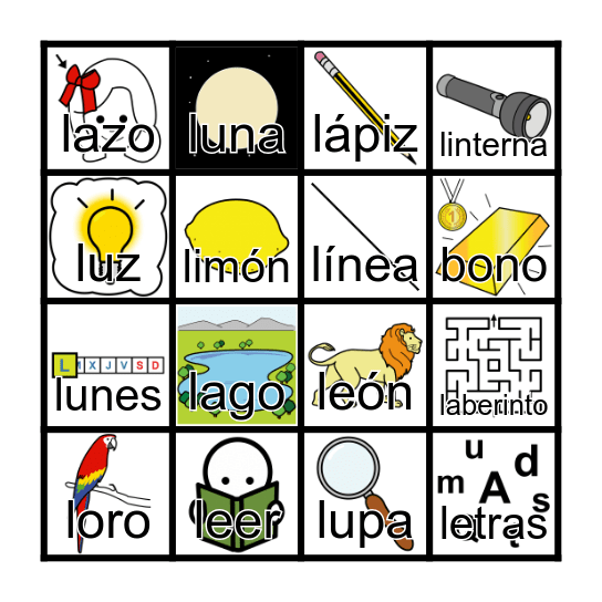 Sílabas LA  LE  LI  LO  LU Bingo Card