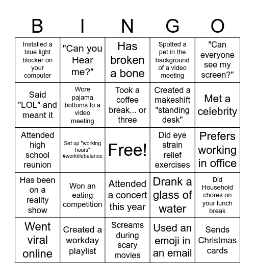 WFH Bingo Card