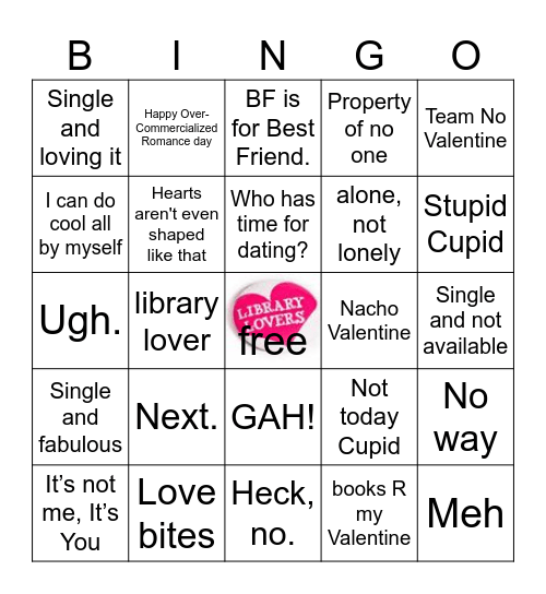 Anti-Valentines Day Bingo Card