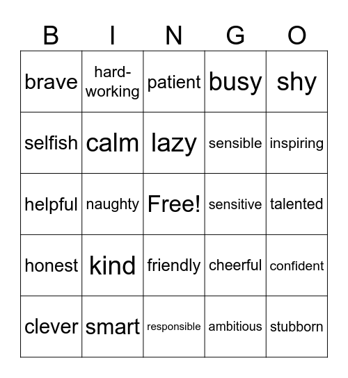 Describing personality Bingo Card