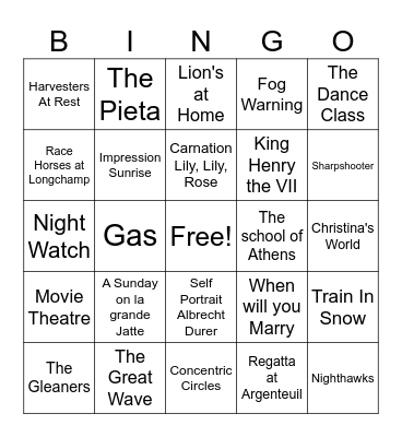 Art pieces II Bingo Card