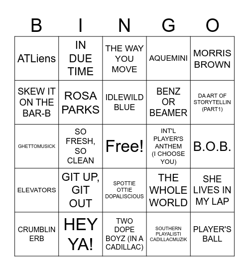OUTKAST Bingo Card