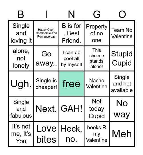 Anti-Valentines Day Bingo Card