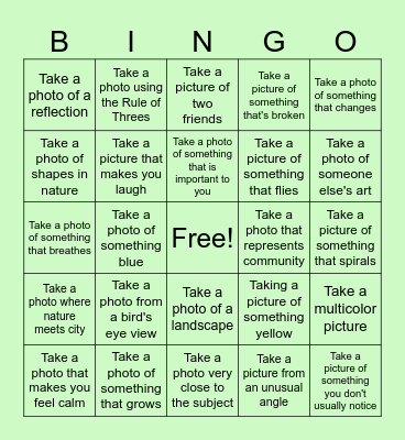 Photography Bingo! Bingo Card