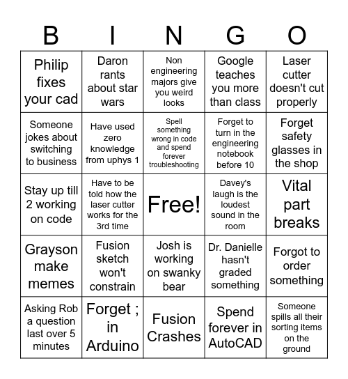 ENP104 Bingo Card