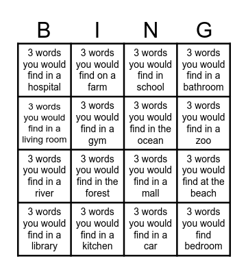 3 Word MLL Bingo Card
