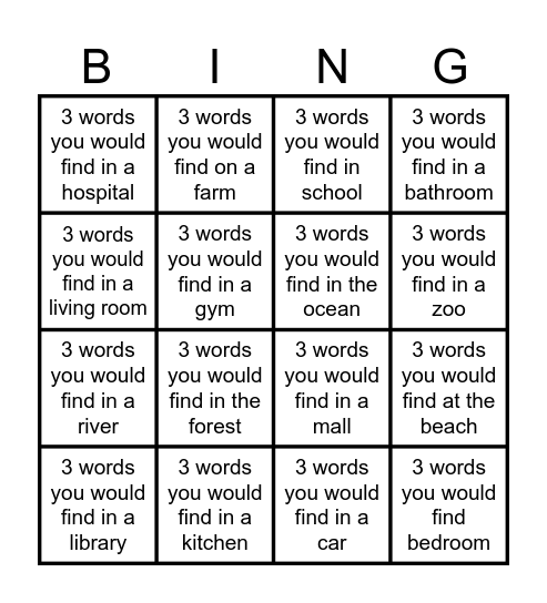 3 Word MLL Bingo Card