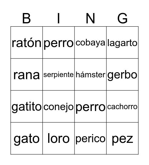 Los Animales Bingo Card