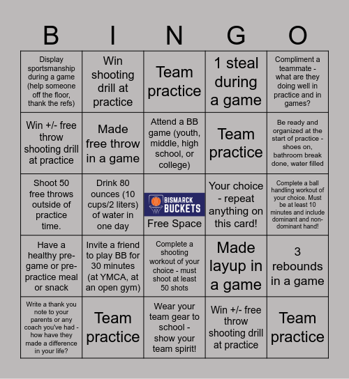 Buckets Bingo Card