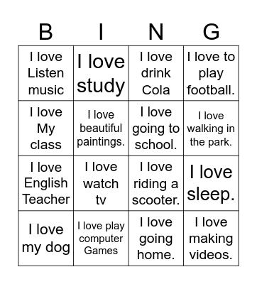 I love Bingo Card