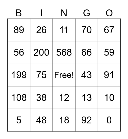 Math Center Bingo! Bingo Card