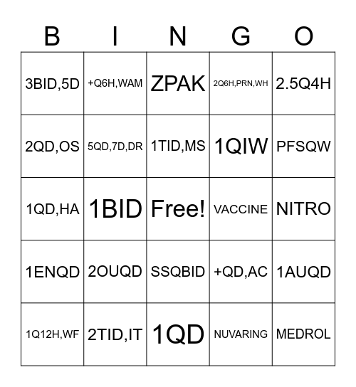 RXSC Bingo Card