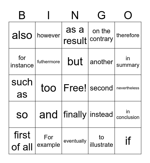 Transitional Bingo Card