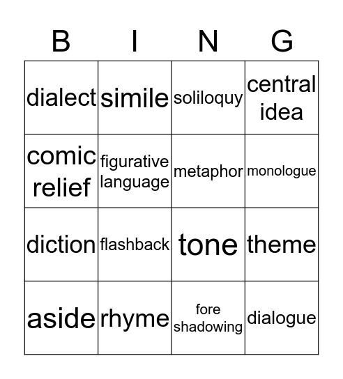 VOCABULARY BINGO Card