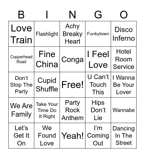 I FEEL LIKE DANCING MUSIC Bingo Card