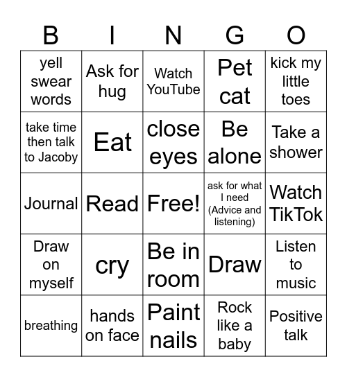 What to do when in a bad mood Bingo Card