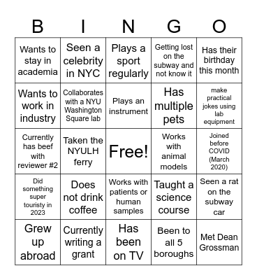 Postdoc Council Bingo Card
