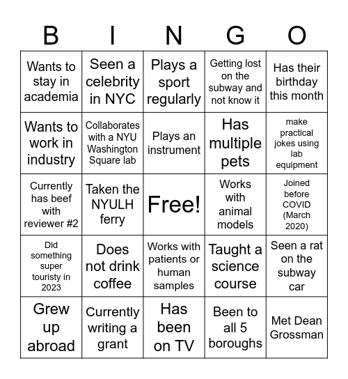 Postdoc Council Bingo Card